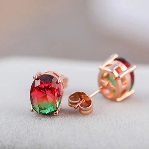 Rainbow Tourmaline Oval Faceted Post Earrings